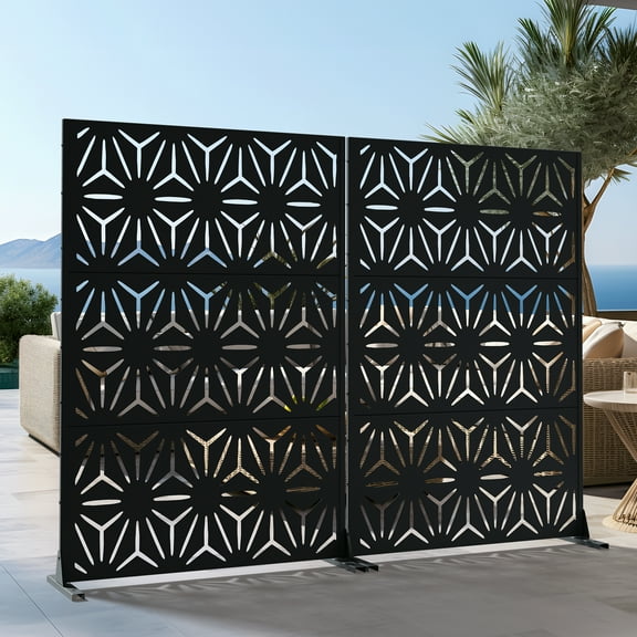 MAYEERTY Folding Privacy Screen – Heavy-Duty Galvanized Steel Panel,Snowflake,Black