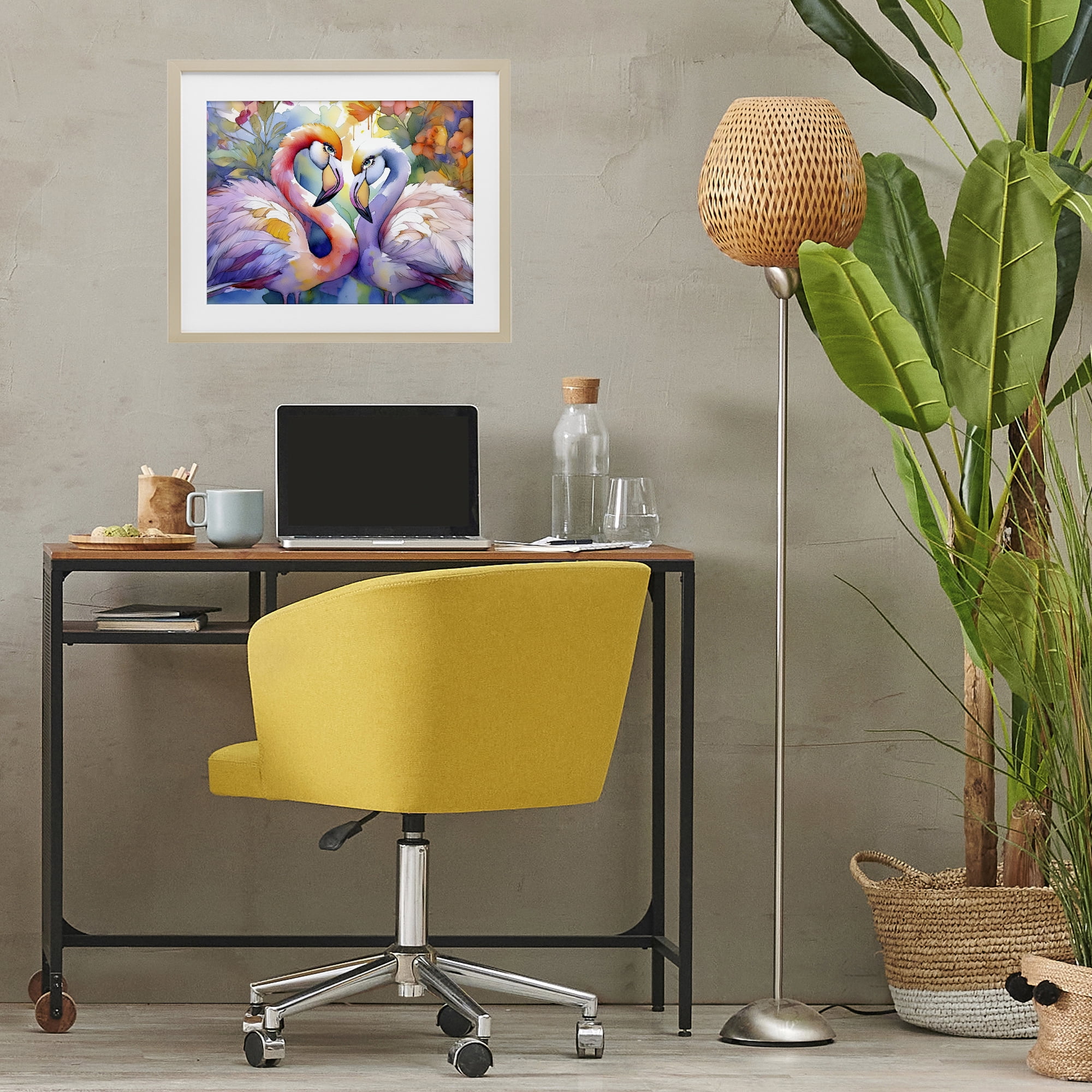 Stupell Industries Flamingo Love Pair Birch Framed Print Under Glass, design by Shelly Craig