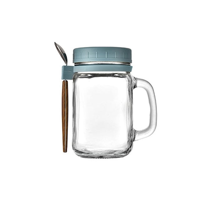 Tarros portátiles de avena de vidrio con tapa y cuchara - Recipientes herméticos de 10oz para almacenar cereales, yogur y preparación de comidas (paquetes de 2)