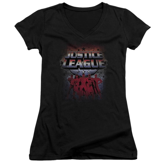 JLA Justice League Star League Junior Women's T-Shirt V-Neck Black