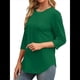 thumbnail image 3 of Blusas de Mujer con Mangas 3/4, Cuello Redondo, Túnicas Casuales, Camisas Plisadas Básicas, Corte Holgado, 2025 Verde Oscuro L, 3 of 5