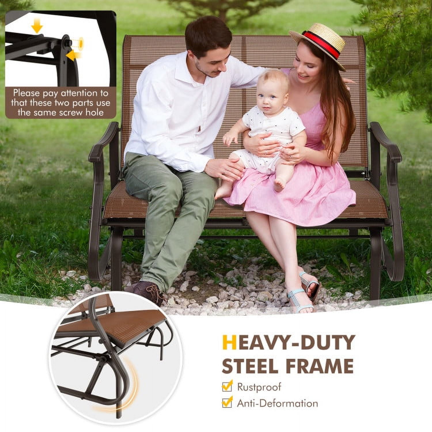 Aimee Lii Double Chair Outdoor, Patio Glider Bench, Porch, Backyard, Sturdy, Brown Aimee Lii Double Chair Outdoor, Patio Glider Bench, Porch, Backyard, Sturdy, Brown