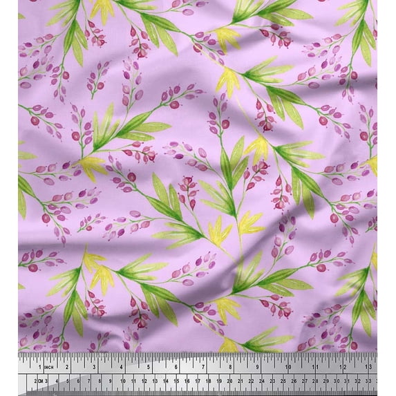 Soimoi Velvet Fabric Leaves & Berries Watercolor Fabric Prints by Yard 58 Inch Wide