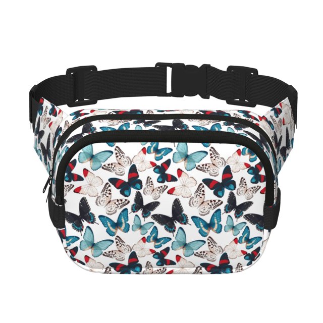 Fotbe Butterfly Cangurera Cuadrada con Estampado de Doble Capa, Bolsa de Cintura Ajustable Mini para Hombres y Mujeres