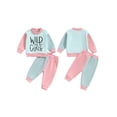 thumbnail image 2 of Conjunto de dos piezas para niña: sudadera de manga larga con cuello alto y estampado de letras, y pantalón con cintura elástica., 2 of 9