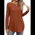 thumbnail image 2 of Camisa de Larga con Cuello Redondo para Mujer, Básica, Holgada, Informal Rojo Ladrillo M, 2 of 5