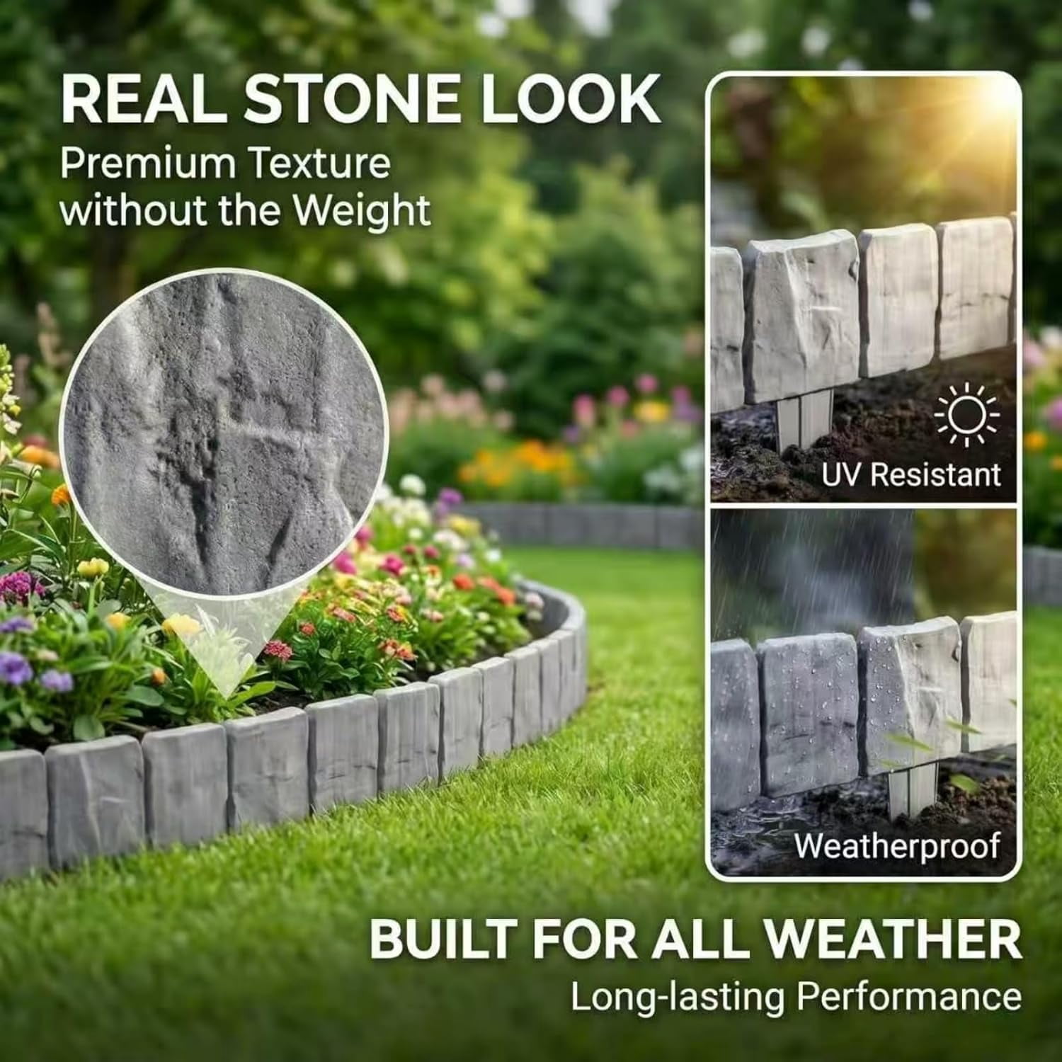2026 New Plastic Garden Retaining Fence, Stone-Look Lawn Edging Border, No Dig Interlocking Lawn Stakes for Flower Bed, Decorative Outdoor Garden Border Fence for Patio Yard (Gray, 20 Pcs)
