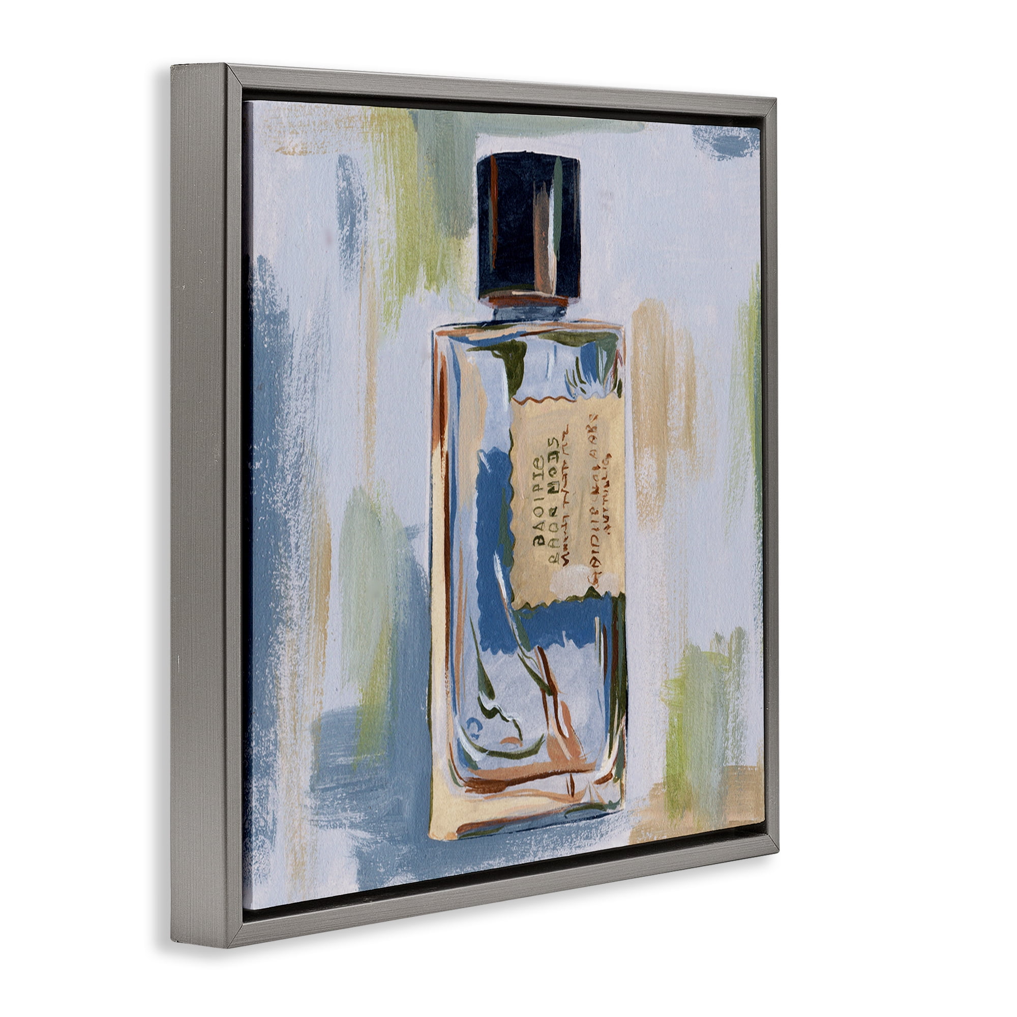 Stupell Industries Paint Streak Perfume Fashion Painting Gray Floater Framed Canvas Art Print Wall Art, 25 x 25