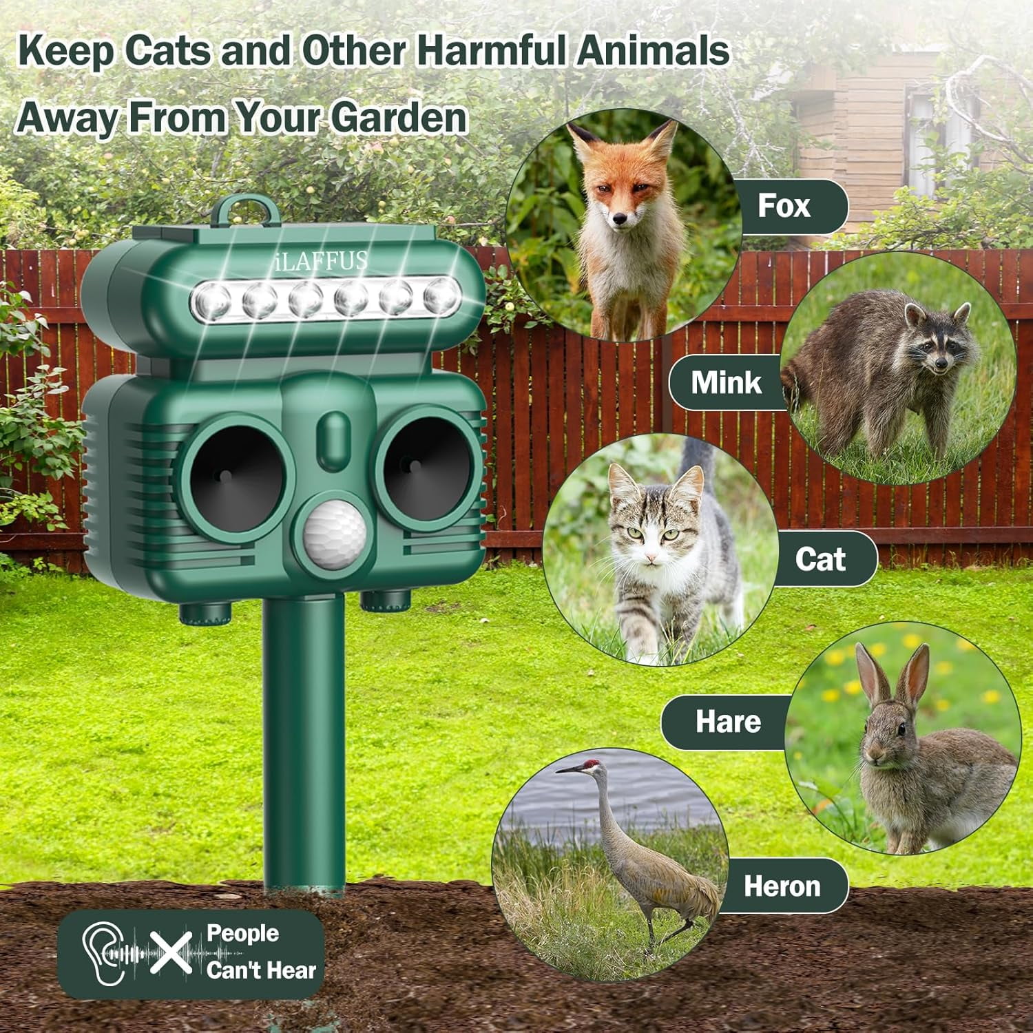 2 Pack Solar Ultrasonic Animal Repelent Outdoor, Deer Squirrel Cat Raccoon Rabbit Dog Skunk Fox Deterrent with Flash Light for Garden Yard Lawn Farm Orchard, IP 65 Waterproof, Motion Detection