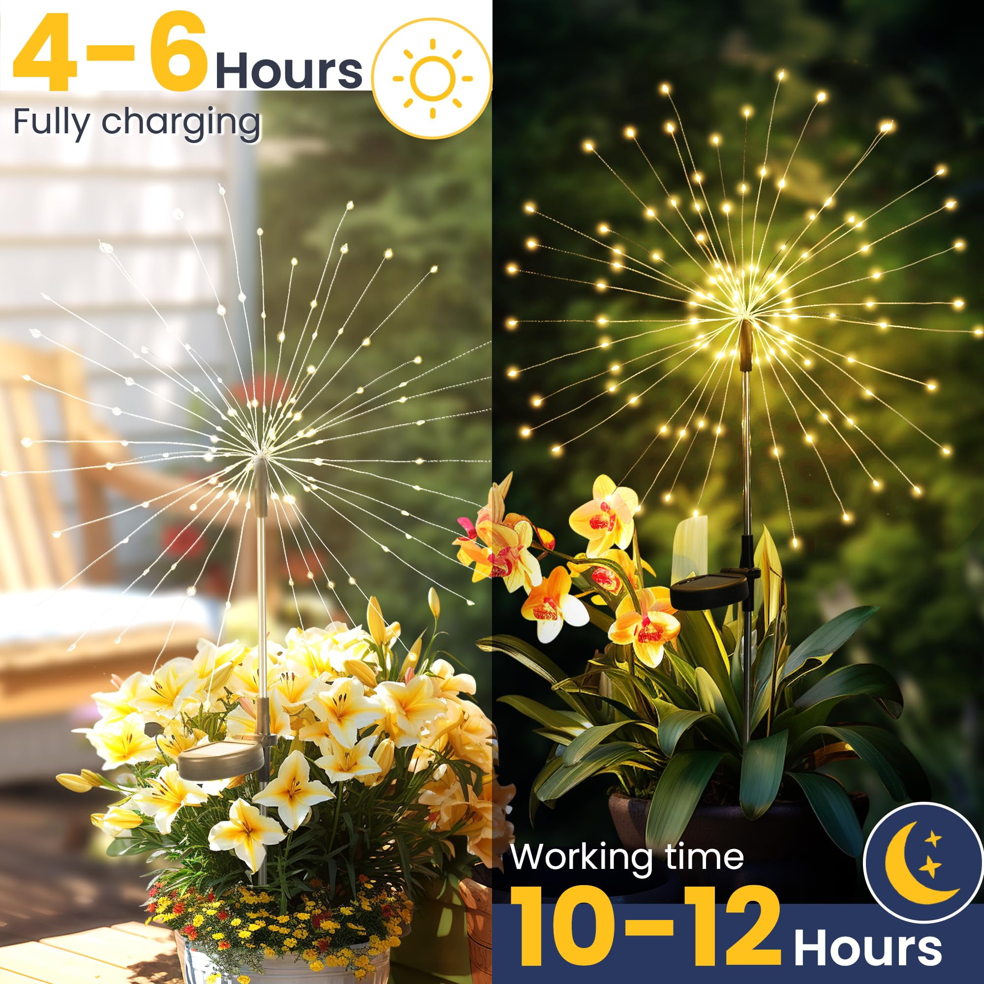 Garden Decor Outdoor Lights 120LED 8Pack, Solar Garden Lights for Christmas Outside Fairy Firework Decorative,Solar Powered for Yard Pathway Flowerbed Planter Balcony Patio Decor (Warm White)