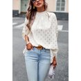 thumbnail image 5 of High Neck Spotted Print Dolman Sleeve Classic Blouse for Women Beige X-Large, 5 of 5