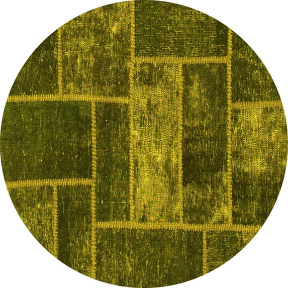 Ahgly Company Indoor Round Patchwork Yellow Transitional Area Rugs, 3' Round