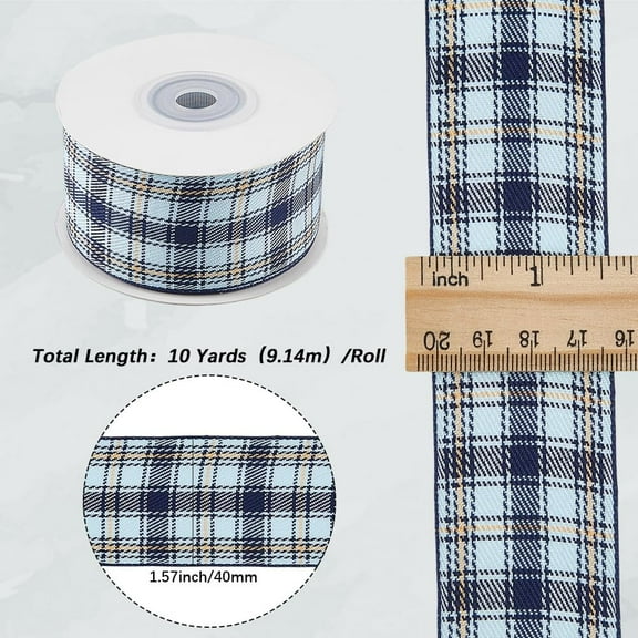 10 Yards 1.57 Inch Blue Checkered Ribbon Spring Summer Easter Buffalo Check Plaid Gingham Polyester Fabric Ribbons Bulk with Spool for Sewing Making Crafts Wreaths Wedding Party Decor Supply