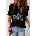 thumbnail image 4 of Women's Black Western Pattern Print Slim Fit Crew Neck T-Shirt, 4 of 7