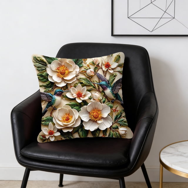 Funda vintage para pájaros florales | Funda decorativa de cojines de poliéster de 17,7x17,7 pulgadas Multicolor • Estampado de bordado simulado | Sofá de tela suave para el salón de casa con acento