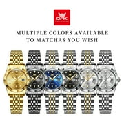 OPK Watches for Women Stainless Steel Fashion Dress Luxury Big Large Face Waterproof Quartz Analog Female Watches with Date Ladies Watch Reloj para Mujer (Gold/Blue/Black Dial)