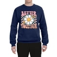 thumbnail image 2 of Wild Bobby Retro Better Together Daisy Smiley Face Checkered Background Vintage Unisex Crewneck Sweatshirt, Navy, XX-Large, 2 of 6