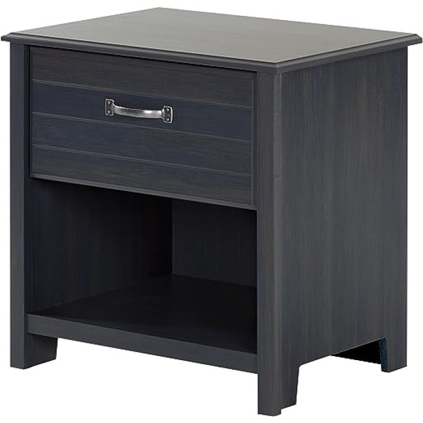 Ulysses 1Drawer Nightstand with Open Storage, Blueberry with Metal