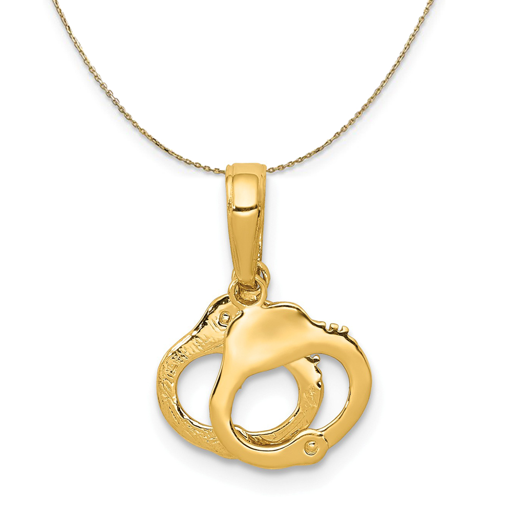 14k Yellow Gold Mini Handcuffs Necklace 16 Inch