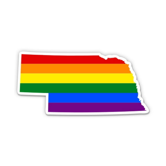Nebraska Gay Flag State Shape Rainbow Pride LGBT - 3" Vinyl Sticker - For Car Laptop I-Pad Phone Helmet Hard Hat - Waterproof Decal