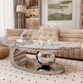 thumbnail image 3 of MDQMD Oval Coffee Table with Faux Marble Top Gray Steel Base Modern Minimalist Living Room Table  Storage Shelf Central Ball Support Design  Gray Marble Space-Saving Center Table, 3 of 8