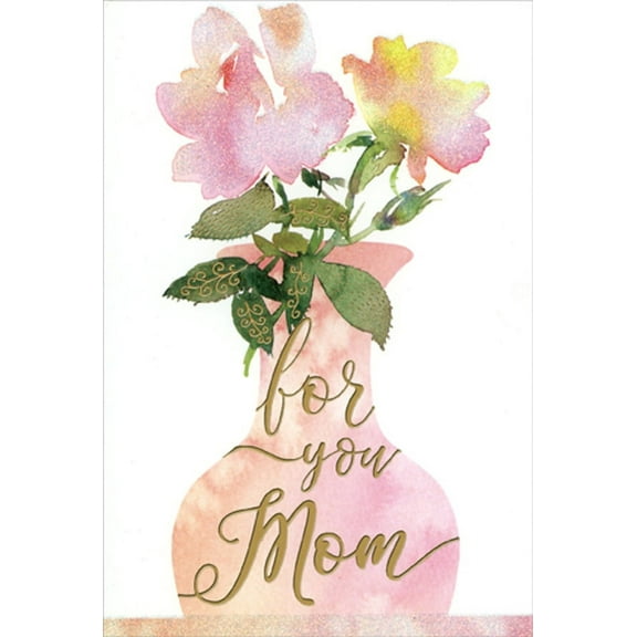 Pictura Two Sparkling Watercolor Flowers in Pink Vase Mother's Day Card for Mom