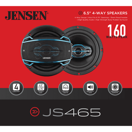 Jensen JS465 4-Way 6 ½ inch Car Speakers with 160-Watt Power & 35mm Mylar Balanced Dome (Best 6 1 2 Inch Car Speakers)