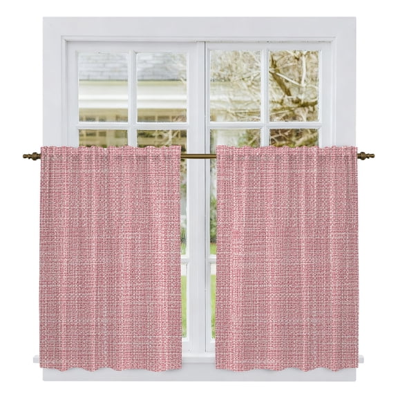 Rustic Pink Kitchen Curtains 45 Inch Length, Farmhouse Solid Color Tiers Curtains for Bathroom Bedroom Cafe, Light Filtering Small Window Treatment Short Tiered Drapes 2 Panels 42"Wx45"L