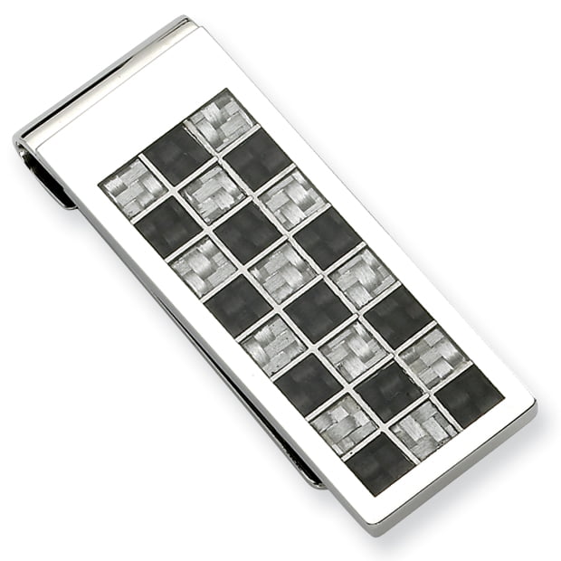 Chisel Stainless Steel Brushed and Polished Grey Carbon Fiber Money Clip 49mm 