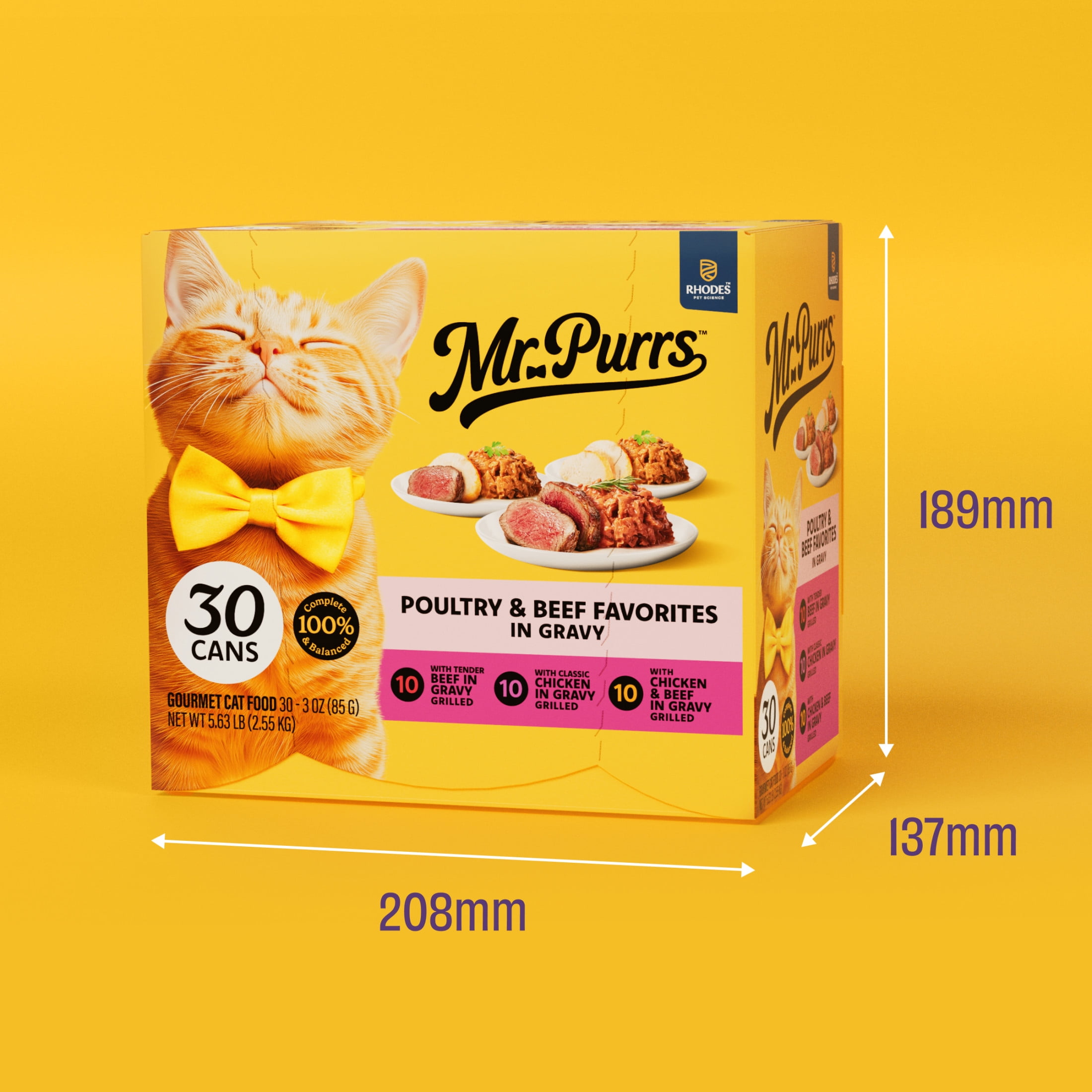 Mr Purrs Grilled Poultry & Beef Favorites in Gravy, Variety Pack, Wet Cat Food, 3 oz Can (30 Pack)