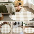 thumbnail image 6 of Cream White Buffalo Check 8ft Round Rug, Farmhouse Plaid Modern Geometric Non-Skid Rubber Backing Large Area Rugs - Living Room Bedroom Home Office, Indoor Floor Mat Carpets Washable Rug, 6 of 9