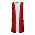 thumbnail image 5 of Htigea Women's Long Vest Solid Color Sleeveless Open Front Duster Cardigan Lightweight Everyday Casual Tops Red 2XL, 5 of 5
