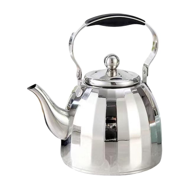 Tetera de acero inoxidable con colador, calentamiento rápido, resistente al calor, para restaurante, hotel, hervidor de agua hirviendo, asa plegable 1.0L Plata