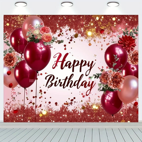 Red and Gold Happy Birthday Backdrop Glitter Shinning Balloon Red Birthday Photography Background for Women Girls Sweet 16th 18th 21th Birthday Party Decorations Supplies