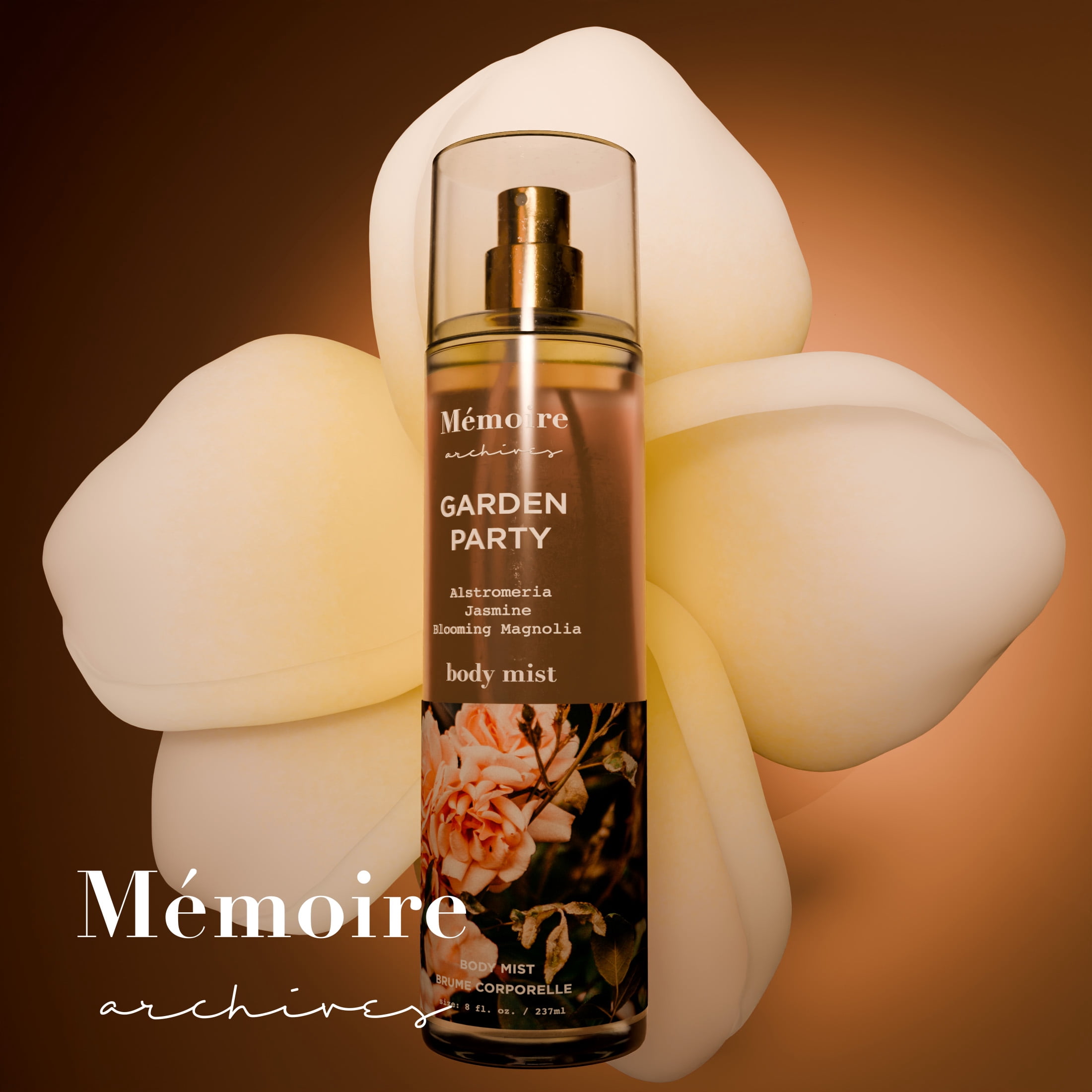 Memoire Garden Party Body Mist for Women, 8 fl oz, Floral Fragrance with Alstroemeria, Jasmine & Magnolia Notes