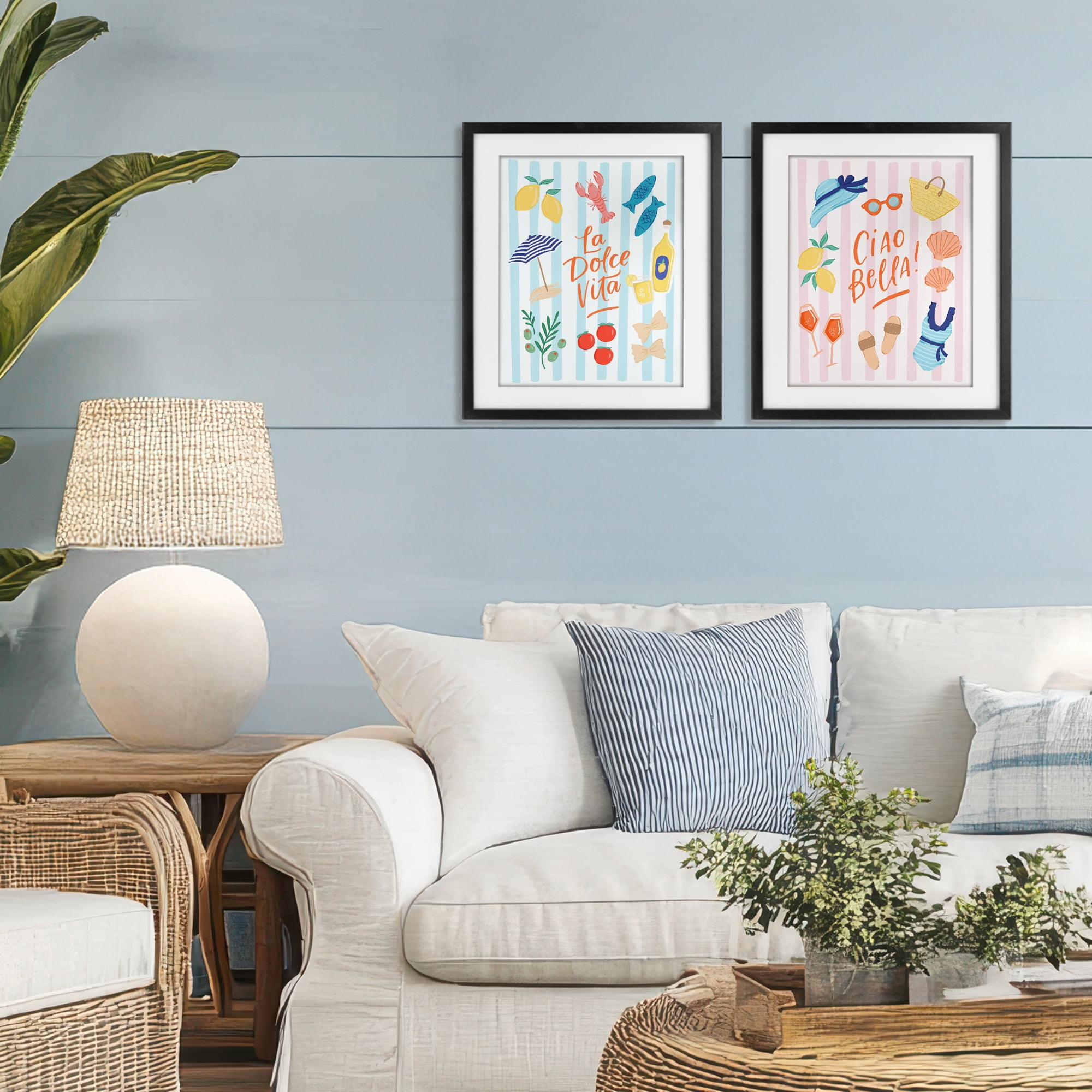 Stupell Industries Summer Italian Vacation 2 Piece Black Framed Print Under Glass Set, design by Sandra Picco