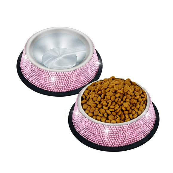 Cuencos para gatos con diamantes de imitación para mascotas Triumilynn, de acero inoxidable, color r