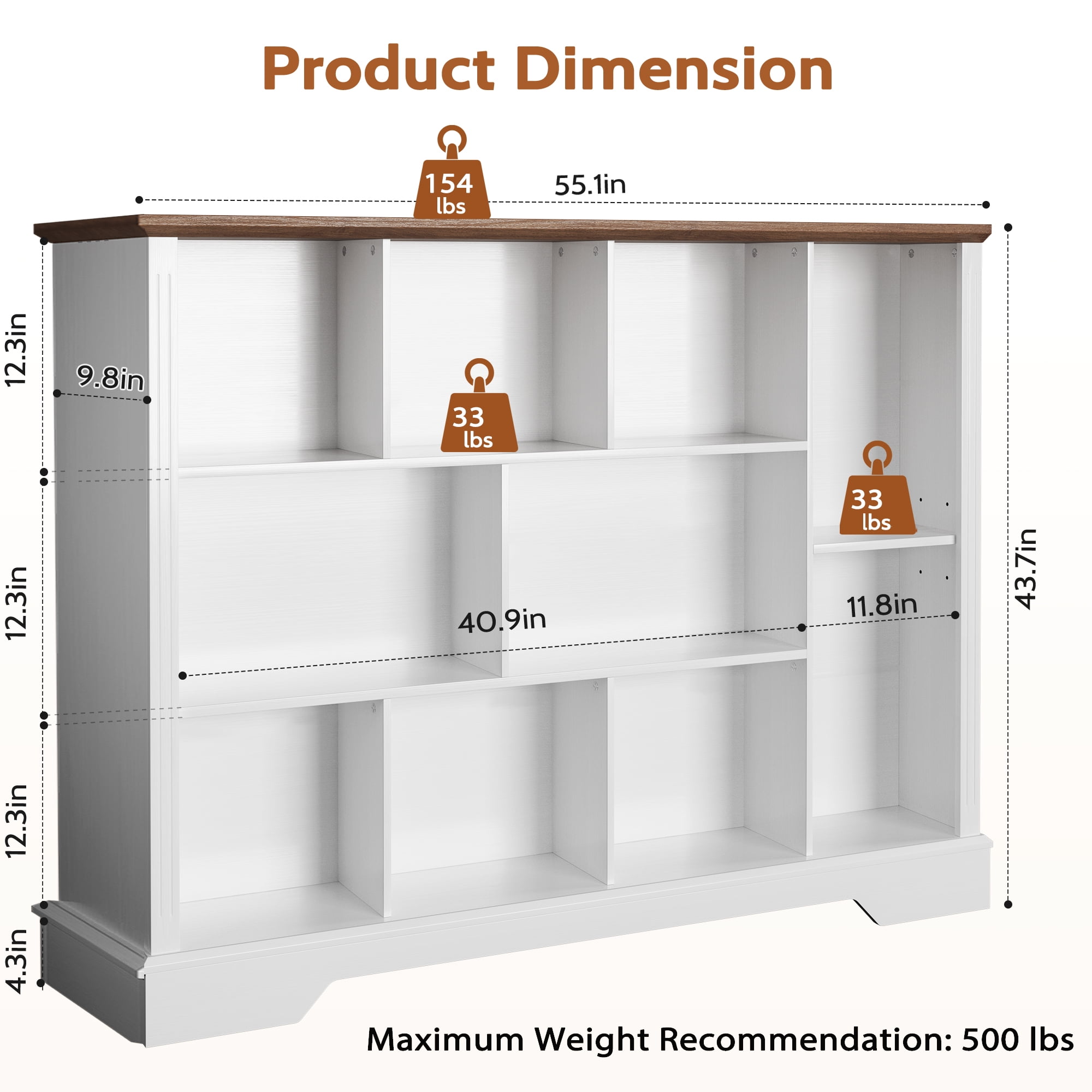 VIVIDWOOD Farmhouse 10-Cube Storage Organizer with Adjustable Shelf – White