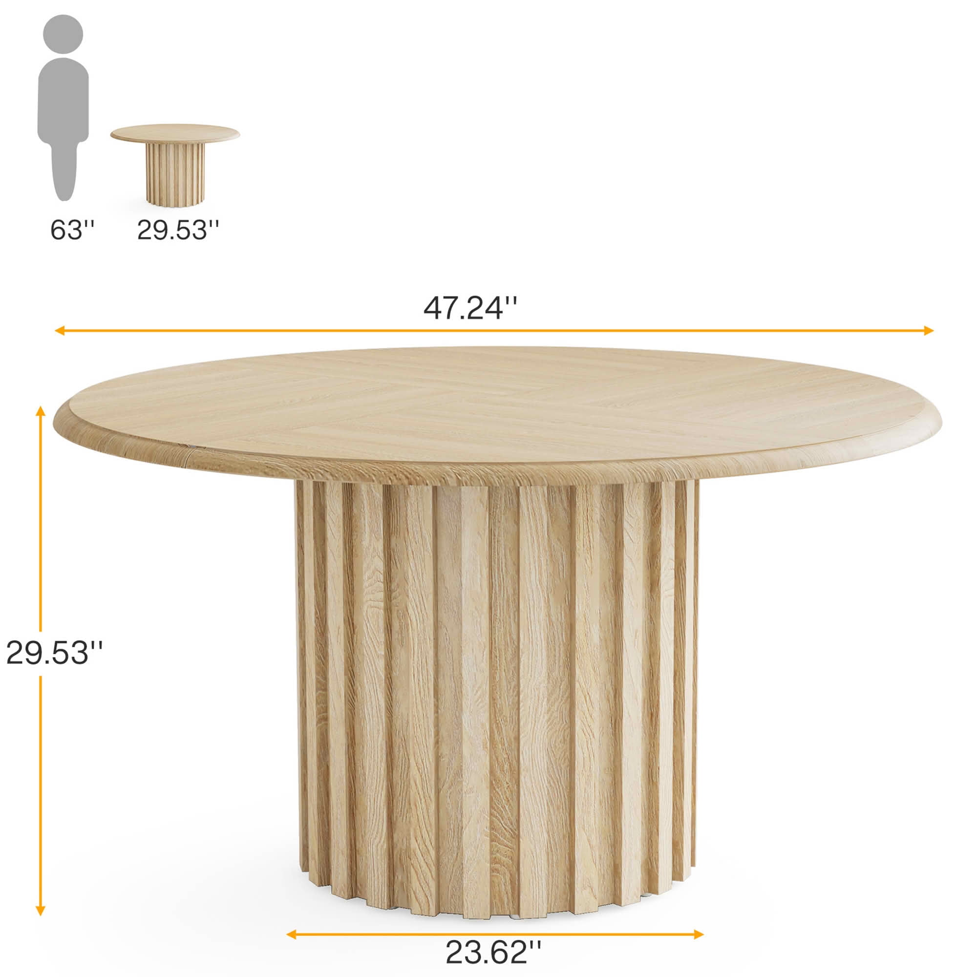 MAYEERTY 47.24 Inch Farmhouse Round Dining Table for 4 to 6 People, Wooden Look Dinner Table with Reinforced Metal Pedestal Base for Kitchen Dining Room