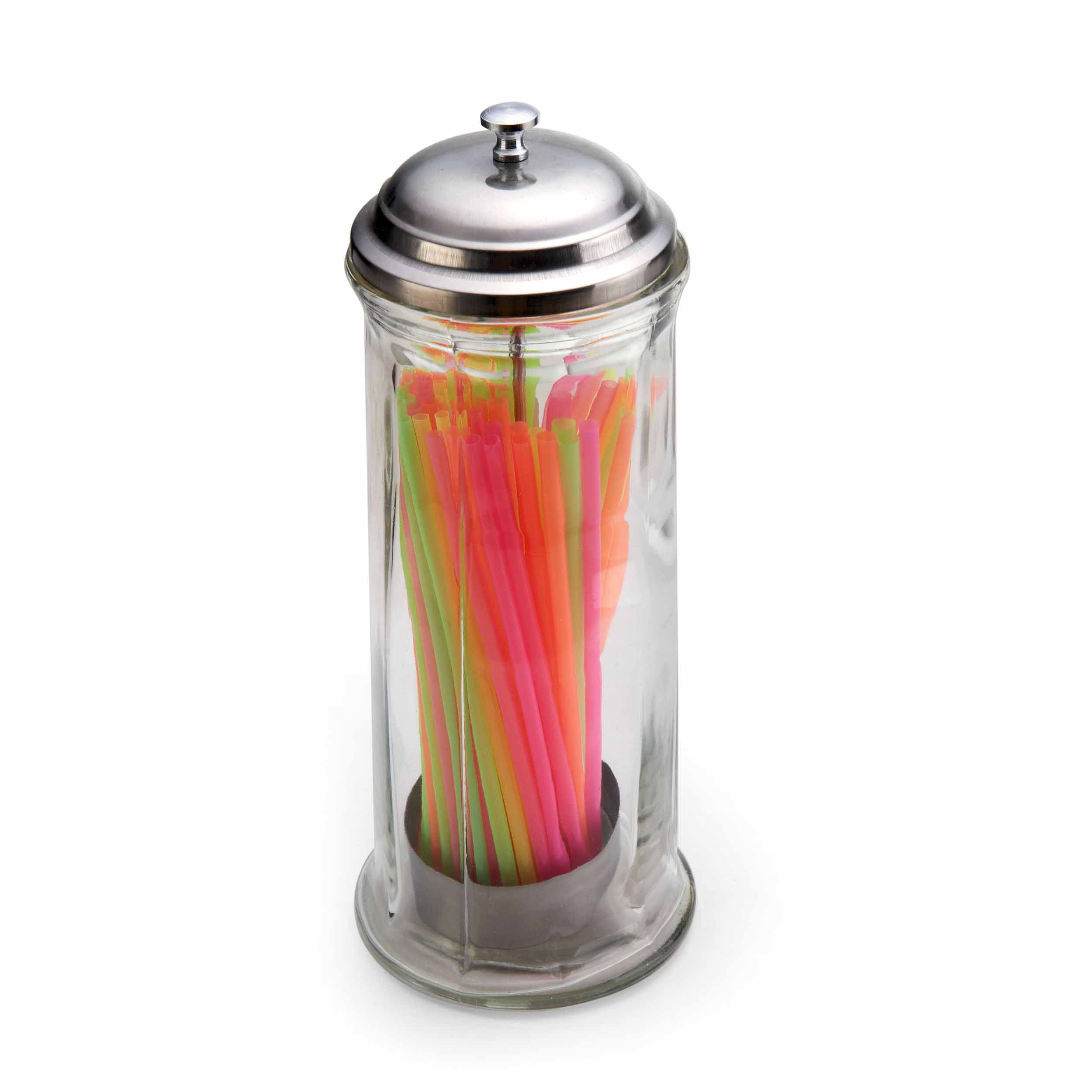 Hoan Jumbo Glass Straw Dispenser with Stainless Steel Lid 
