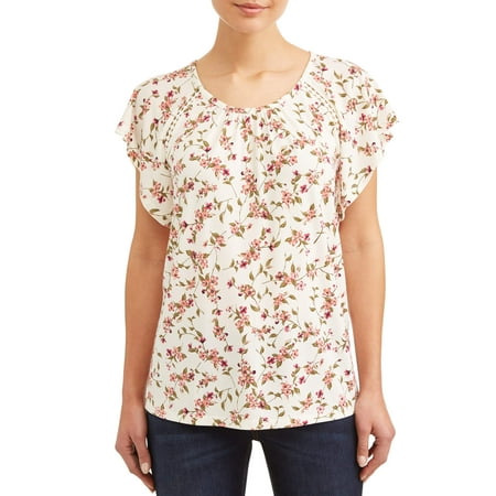 Braided Trim Tops - Women's Crochet Trim Short Sleeve Top