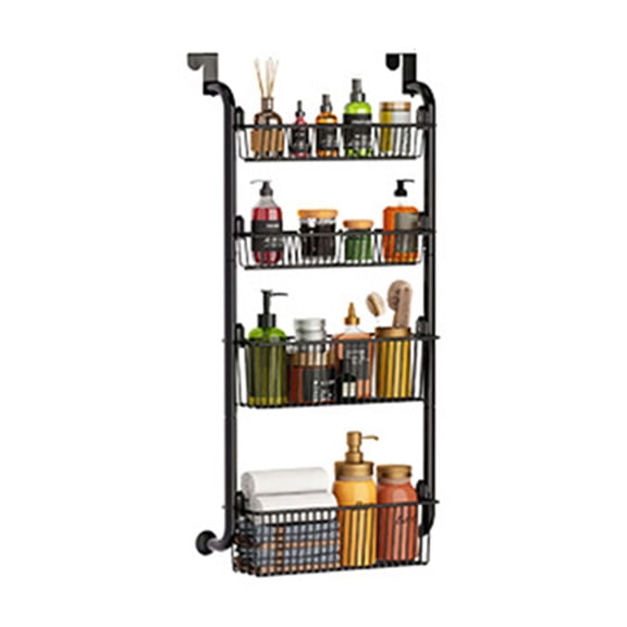 Over The Door Organizers, Multi-Tier Adjustable Hanging Basket Organization, Metal Behind Door Hanging Storage Organizer Shelf for Kitchen Bathroom Living Room Bedroom