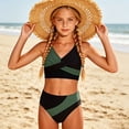 thumbnail image 4 of Ymyiu Swimsuit for Teens Girls Swimsuit Tankini Contrast Trim Swimwear 2 Piece Bathing Suit Padded Swimsuits for Teens Size 9-10 Years (Green,9-10 Years), 4 of 4