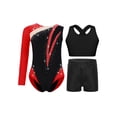 thumbnail image 1 of inlzdz Dance Unitards for Girls Shiny Rhinestones Color Block Asymmetrical Skating Leotard with Burgundy 14, 1 of 5