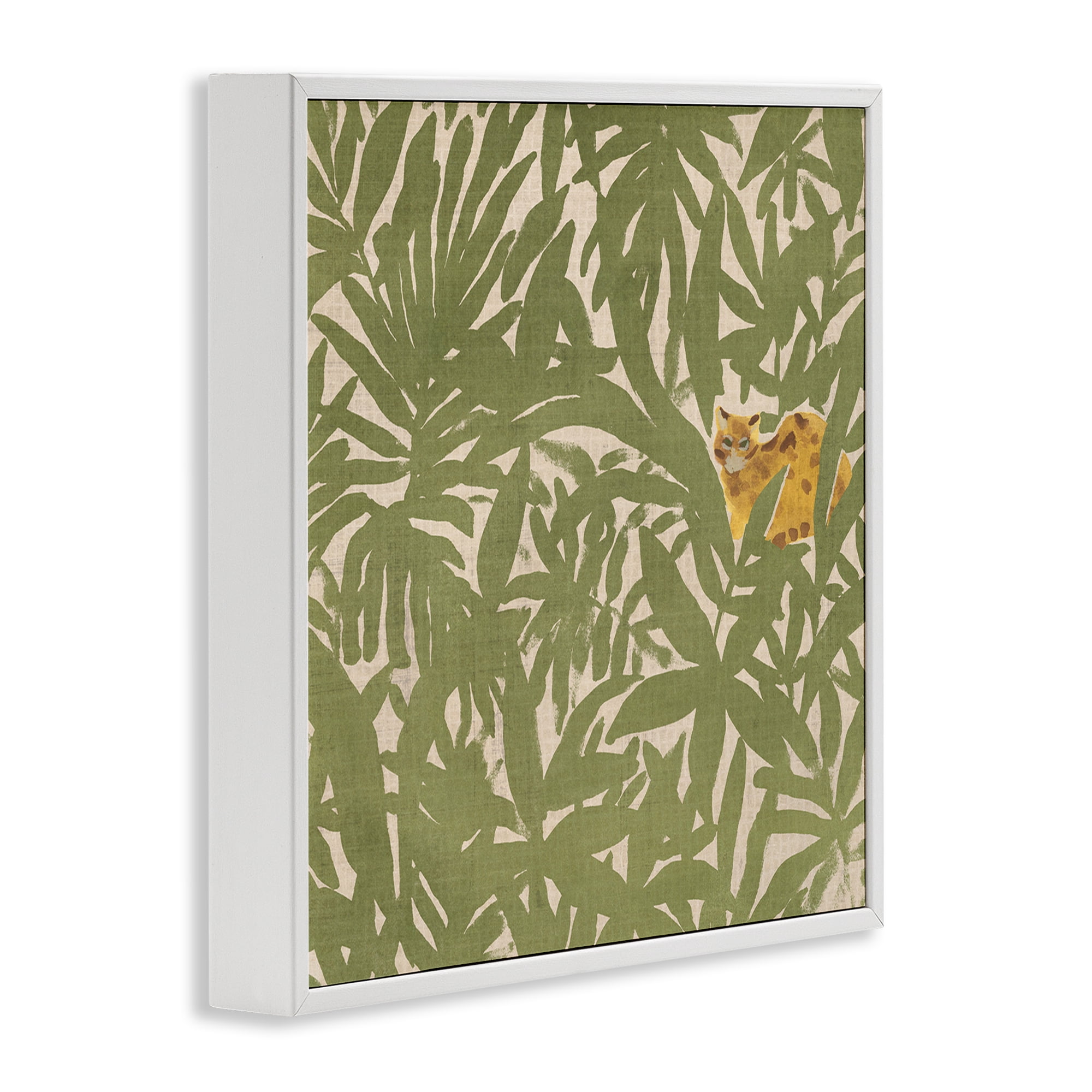 Stupell Industries Hiding Cheetah Palm Plants Botanical & Floral Painting White Framed Art Print Wall Art, 12 x 12
