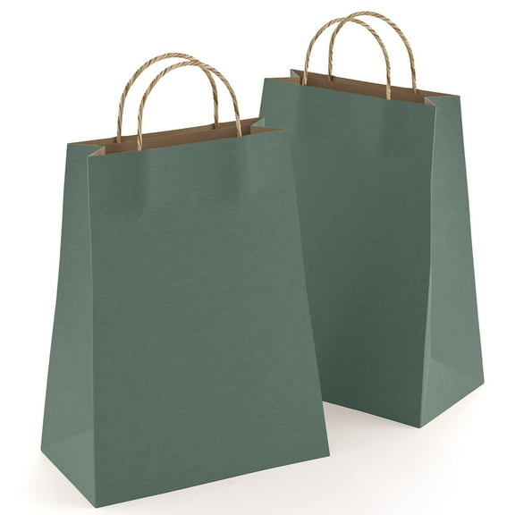 Dark Teal Kraft Paper Bags with Handles, 8 x 4.75 x 10.5 Inch. Pack of 25 Foldable Shopping Bag, 150 GSM. Kraft Paper Gift Bags with Handles. Gift Gag Bulk for Wedding favors, Valentines Day