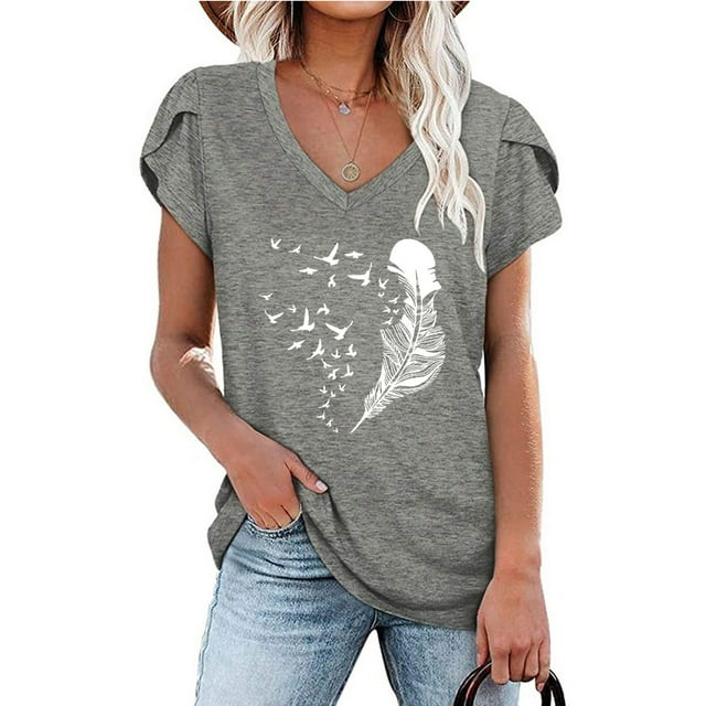 zanvin Hauts pour Femmes, Mode d'Été T-shirt Blouse Décontractée à Col en V à Manches Courtes Imprimée pour Femmes