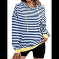 thumbnail image 3 of Sudadera con Capucha A Rayas para Mujer, Estilo Adolescente, para Otoño. Azul Real S, 3 of 10