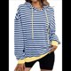 thumbnail image 3 of Sudadera con Capucha A Rayas para Mujer, Estilo Adolescente, para Otoño. Azul Real L, 3 of 10