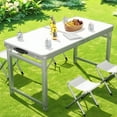 thumbnail image 2 of Portable Outdoor Folding Table with 4 Stools - Lightweight Aluminum Table with 3 Adjustable Heights, Ideal for Camping, Picnics, And Barbecues, 2 of 7